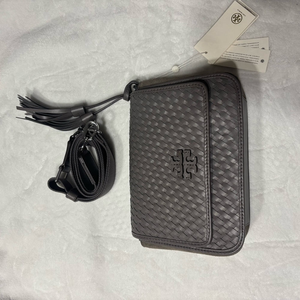 Tory Burch Black Woven Leather Crossbody